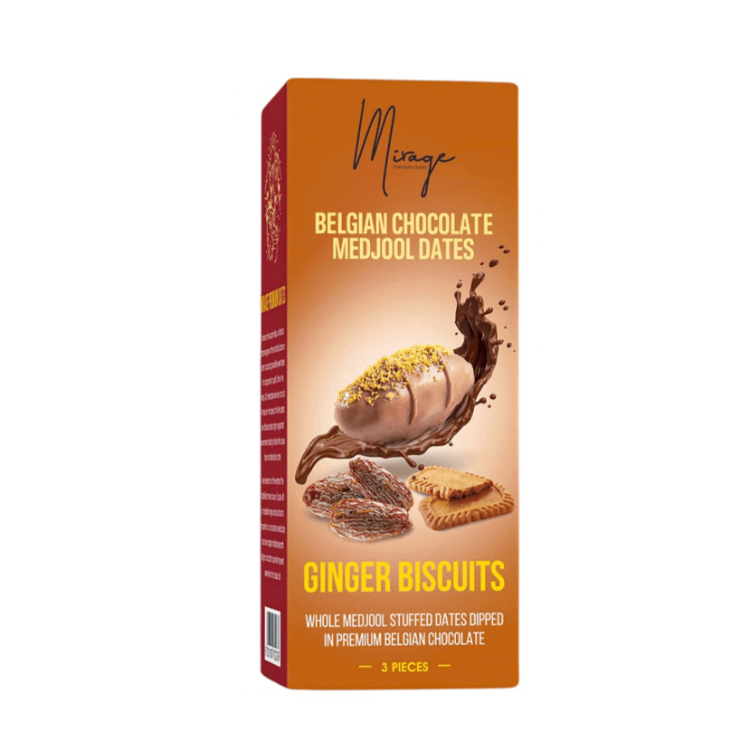 Dattes Mejhool au chocolat belge aux Biscuits au gingembre  - 3 Pièces 