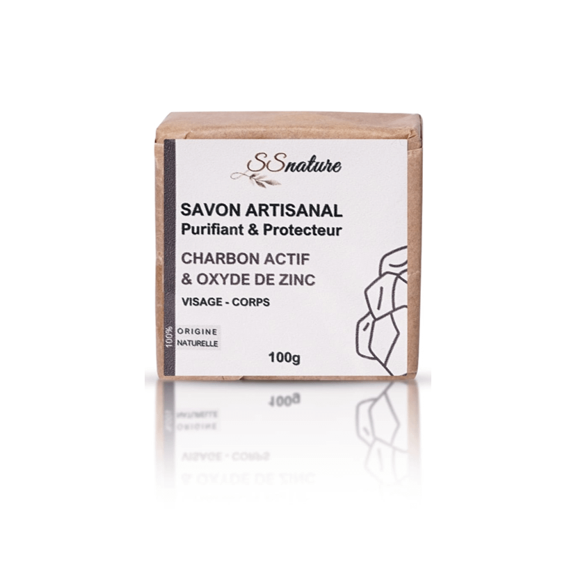 Savon naturel artisanal  Purifiant & Protecteur  Charbon actif et oxyde de Zinc